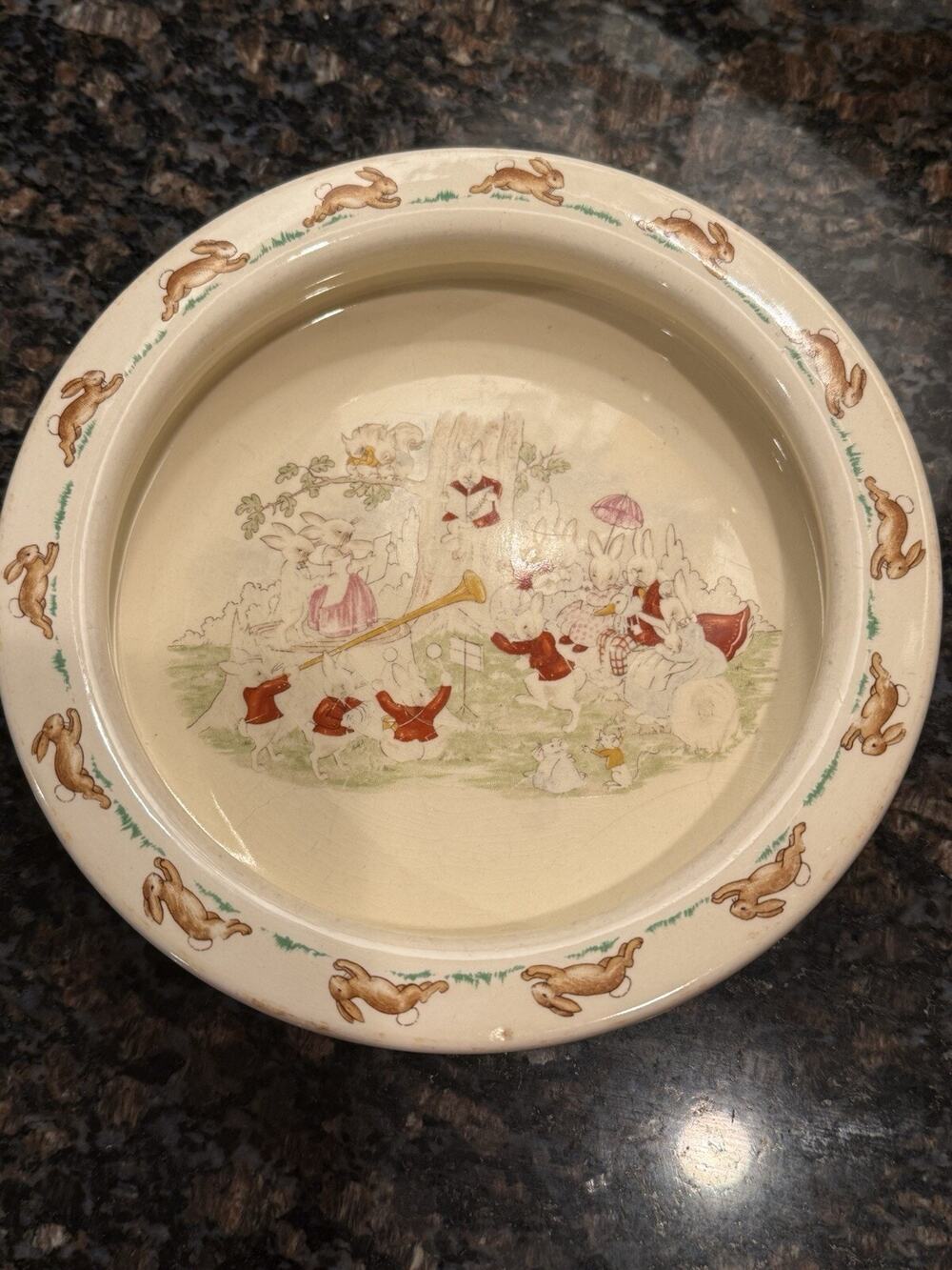 Vintage Child Bowl Royal Doulton Bunnykins Baby Porridge Easter TRUMPETS CONCERT